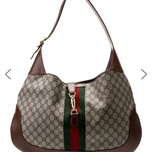 Gucci Beige and Brown Hobo Bag with Green Stripe